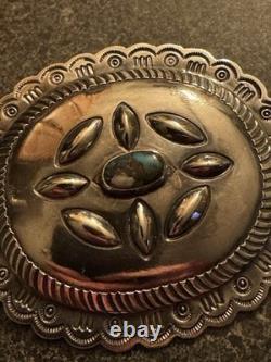 Vintage Navajo Silver Pin by Austin Wilson Lone Mountain Turquoise 1920s-1930s