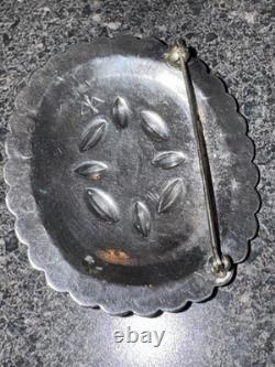 Vintage Navajo Silver Pin by Austin Wilson Lone Mountain Turquoise 1920s-1930s