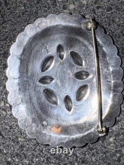 Vintage Navajo Silver Pin by Austin Wilson Lone Mountain Turquoise 1920s-1930s