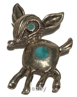 Vintage Navajo Silver Turquoise Artisan Donkey Figure Sculpture Brooch Pin