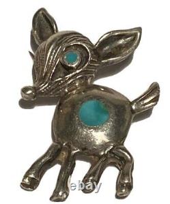 Vintage Navajo Silver Turquoise Artisan Donkey Figure Sculpture Brooch Pin