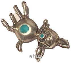 Vintage Navajo Silver Turquoise Artisan Donkey Figure Sculpture Brooch Pin