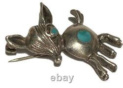 Vintage Navajo Silver Turquoise Artisan Donkey Figure Sculpture Brooch Pin