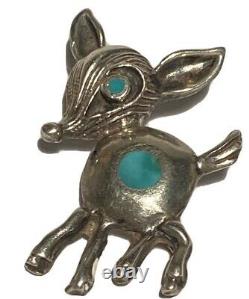 Vintage Navajo Silver Turquoise Artisan Donkey Figure Sculpture Brooch Pin