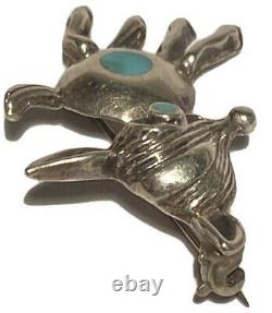 Vintage Navajo Silver Turquoise Artisan Donkey Figure Sculpture Brooch Pin