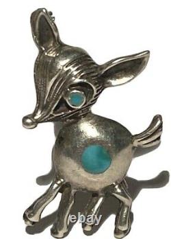 Vintage Navajo Silver Turquoise Artisan Donkey Figure Sculpture Brooch Pin