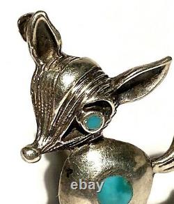 Vintage Navajo Silver Turquoise Artisan Donkey Figure Sculpture Brooch Pin