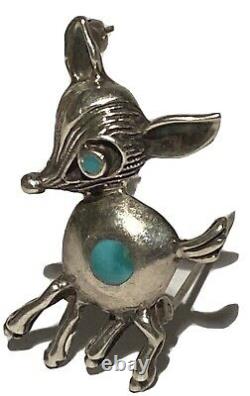 Vintage Navajo Silver Turquoise Artisan Donkey Figure Sculpture Brooch Pin