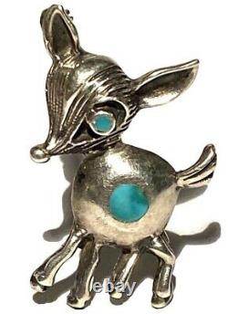 Vintage Navajo Silver Turquoise Artisan Donkey Figure Sculpture Brooch Pin