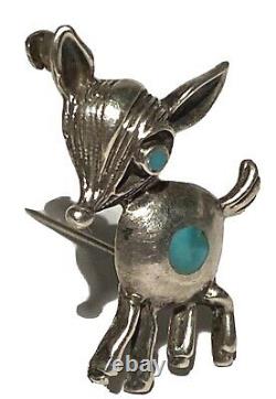 Vintage Navajo Silver Turquoise Artisan Donkey Figure Sculpture Brooch Pin