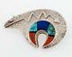 Vintage Navajo Spirit Bear Pin With Multi Color Inlaid Hand Made Sterling Silver