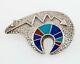 Vintage Navajo Spirit Bear Pin With Multi Color Inlaid Hand Made Sterling Silver