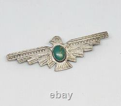 Vintage Navajo Stamp Work Sterling Turquoise Figural Thunderbird Pin Estate