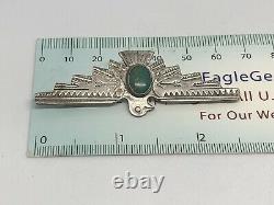 Vintage Navajo Stamp Work Sterling Turquoise Figural Thunderbird Pin Estate