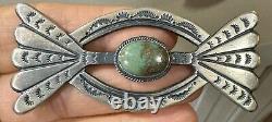 Vintage Navajo Stamped Sterling Silver Green Turquoise Brooch Pin 3 Signed