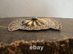 Vintage Navajo Sterling Hand Stamped Turquoise Concho Brooch 12.58 Grams