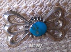 Vintage Navajo Sterling Silver 925 Wilfred B. Henry Turquoise Butterfly Brooch