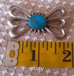 Vintage Navajo Sterling Silver 925 Wilfred B. Henry Turquoise Butterfly Brooch