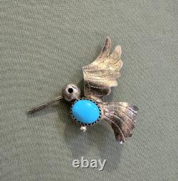 Vintage Navajo Sterling Silver And Turquoise Pin Humming Bird. FY Vintage Navajo Sterling Silver And Turquoise Pin Humming Bird. FY