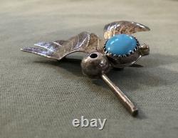 Vintage Navajo Sterling Silver And Turquoise Pin Humming Bird. FY
