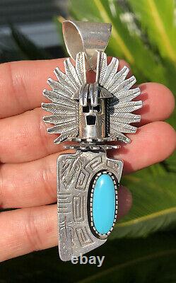 Vintage Navajo Sterling Silver Blue Turquoise Large 3D Kachina Pin Pendant