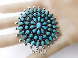 Vintage Navajo Sterling Silver CLUSTER Petit Point TURQUOISE Brooch Pin