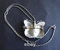 Vintage Navajo Sterling Silver Coral Butterfly Pendant/pin Necklace Signed
