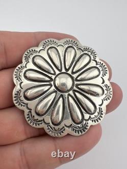 Vintage Navajo Sterling Silver Deep Stamped Concho Round Pin Brooch 2 19.3g