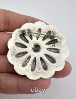 Vintage Navajo Sterling Silver Deep Stamped Concho Round Pin Brooch 2 19.3g