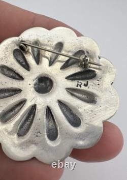 Vintage Navajo Sterling Silver Deep Stamped Concho Round Pin Brooch 2 19.3g