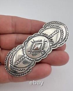 Vintage Navajo Sterling Silver Deep Stamped Long Concho Pin Brooch 3