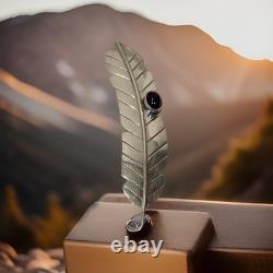 Vintage Navajo Sterling Silver Feather Brooch Pin Amethyst Cabochon