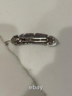 Vintage Navajo Sterling Silver Feather Brooch Pin Amethyst Cabochon