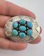 Vintage Navajo Sterling Silver Fox Turquoise Cluster Overlay Oval Brooch Pin 2