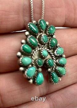 Vintage Navajo Sterling Silver Green Turquoise Cluster Naja Pendant Pin Necklace