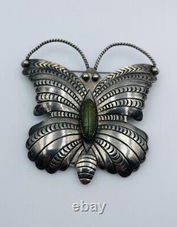 Vintage Navajo Sterling Silver Green Turquoise Extra Large Butterfly Pin Pendant