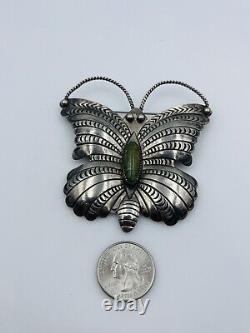 Vintage Navajo Sterling Silver Green Turquoise Extra Large Butterfly Pin Pendant