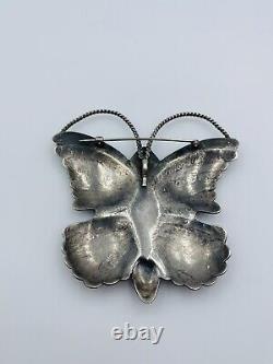 Vintage Navajo Sterling Silver Green Turquoise Extra Large Butterfly Pin Pendant