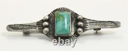 Vintage Navajo Sterling Silver Harvey Old Pawn Stamped Turquoise Brooch Pin