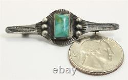 Vintage Navajo Sterling Silver Harvey Old Pawn Stamped Turquoise Brooch Pin