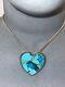 Vintage Navajo Sterling Silver Heart Turquoise Pendant Pin Byj. Piaso Jr Withchain