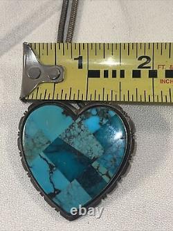 Vintage Navajo Sterling Silver Heart Turquoise Pendant Pin ByJ. Piaso Jr WithChain