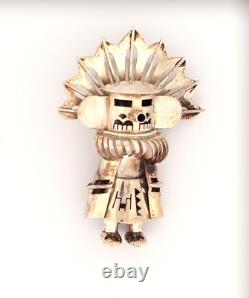 Vintage Navajo Sterling Silver Kachina Bolo Pin/Brooch Signed Hu-Chu-Tse VINTAGE