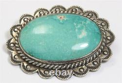 Vintage Navajo Sterling Silver Large Old Pawn Turquoise Concho Brooch Pin 20g