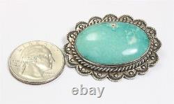 Vintage Navajo Sterling Silver Large Old Pawn Turquoise Concho Brooch Pin 20g