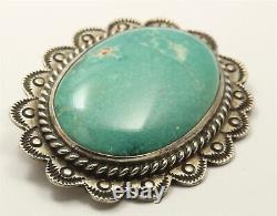 Vintage Navajo Sterling Silver Large Old Pawn Turquoise Concho Brooch Pin 20g