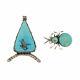 Vintage Navajo Sterling Silver Lot Turquoise Spider Pendant Brooch Pin