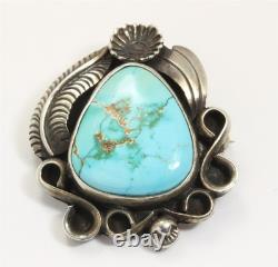 Vintage Navajo Sterling Silver Old Pawn Royston Turquoise Floral Pendant/Pin