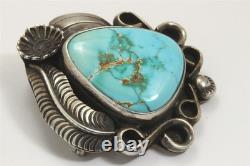 Vintage Navajo Sterling Silver Old Pawn Royston Turquoise Floral Pendant/Pin