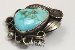 Vintage Navajo Sterling Silver Old Pawn Royston Turquoise Floral Pendant/Pin